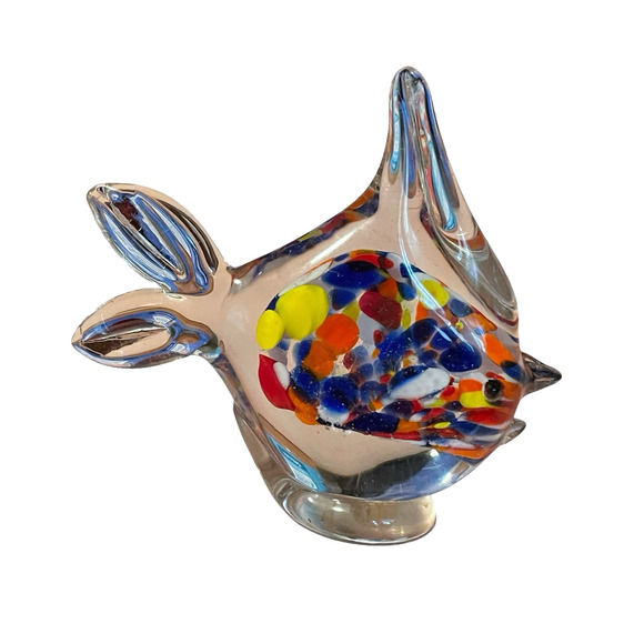 Vtg Art Glass Fish Paperweight Figurine Spotted Multi Color NANCO - 5”t 5.5”w - Picture 2 of 13